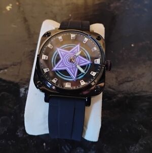 Black and Purple Star Design Spinning Watch